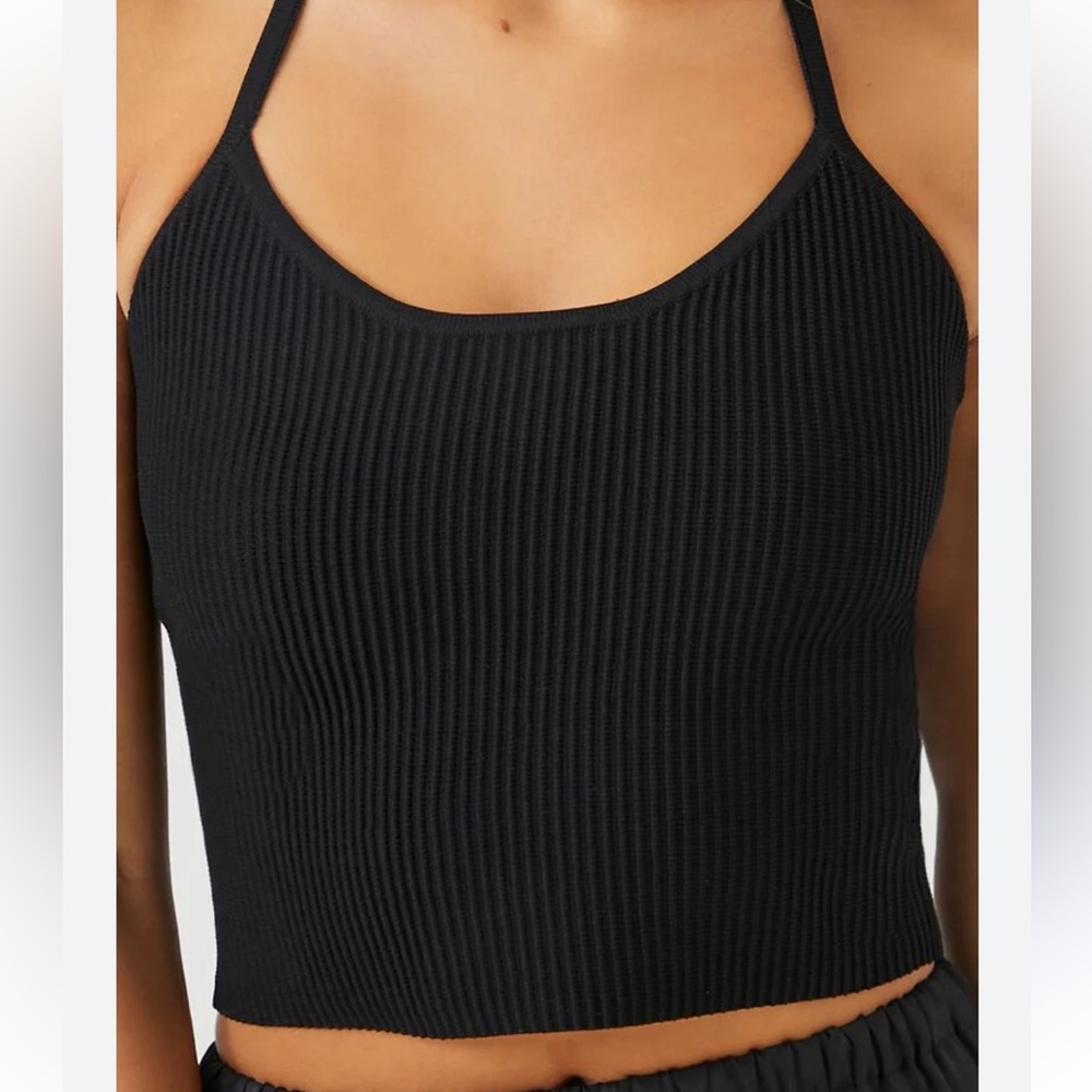 Colsie Black Ribbed Cropped Tank Strappy Back Top NWT M